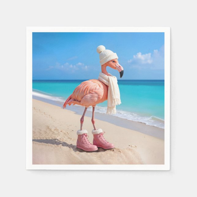 Flamingo Wearing Winter Scarf and Hat Serviette (Vorderseite)