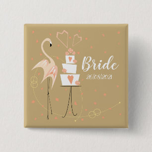 Flamingo Wedding Bride Date Square Button