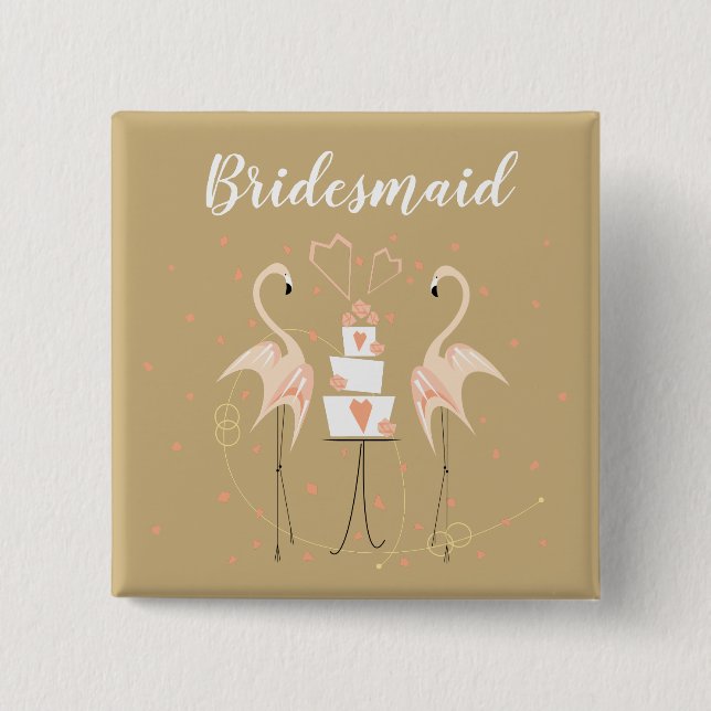 Flamingo Wedding Bridesmaid Square Button (Vorderseite)