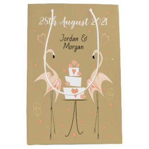 Flamingo Wedding Date Names Medium Medium Gift Bag Mittlere Geschenktüte