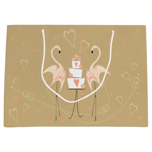Flamingo Wedding Große Geschenktüte (Vorderseite)