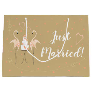 Flamingo Wedding Just Married! Große Geschenktüte