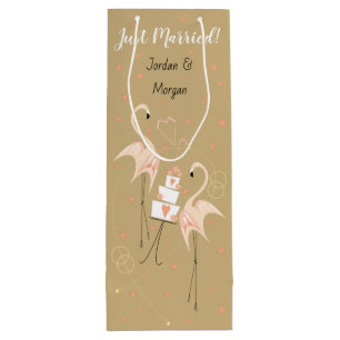 Flamingo Wedding Just Married Names Geschenktüte Für Weinflaschen