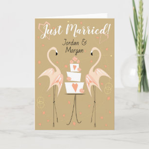 Flamingo Wedding Just Married Names Karte