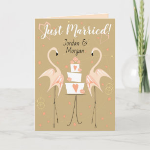 Flamingo Wedding Just Married Names Textpfirsich Karte