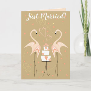 Flamingo Wedding Just Married Text peach in Karte