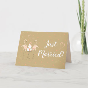 Flamingo Wedding Just Married Text peach Karte