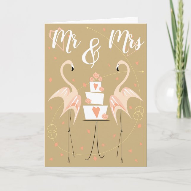Flamingo Wedding Mr & Mrs Text Karte (Vorderseite)
