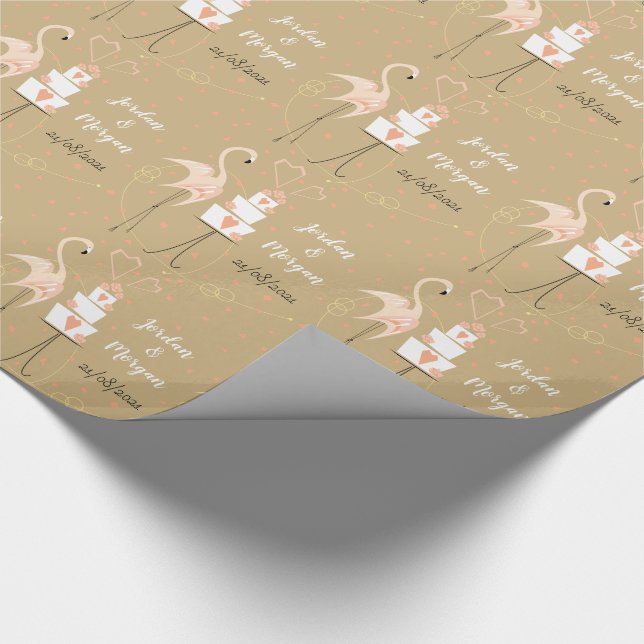 Flamingo Wedding Names Datum Packpapier (Ecke)