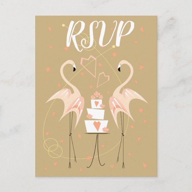 Flamingo Wedding RSVP Postkartenporträt Postkarte (Vorderseite)