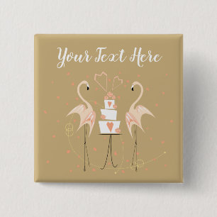 Flamingo Wedding Text Square Button