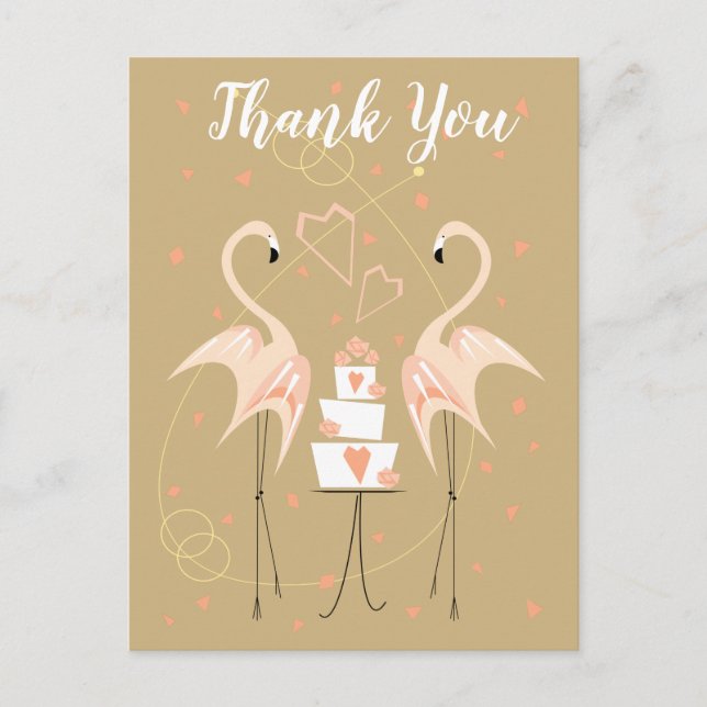 Flamingo Wedding Vielen Dank Pfirsichporträt Postkarte (Vorderseite)