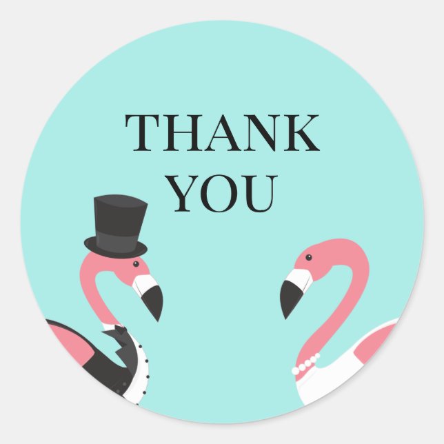 Flamingo Wedding Vielen Dank Runder Aufkleber (Vorderseite)