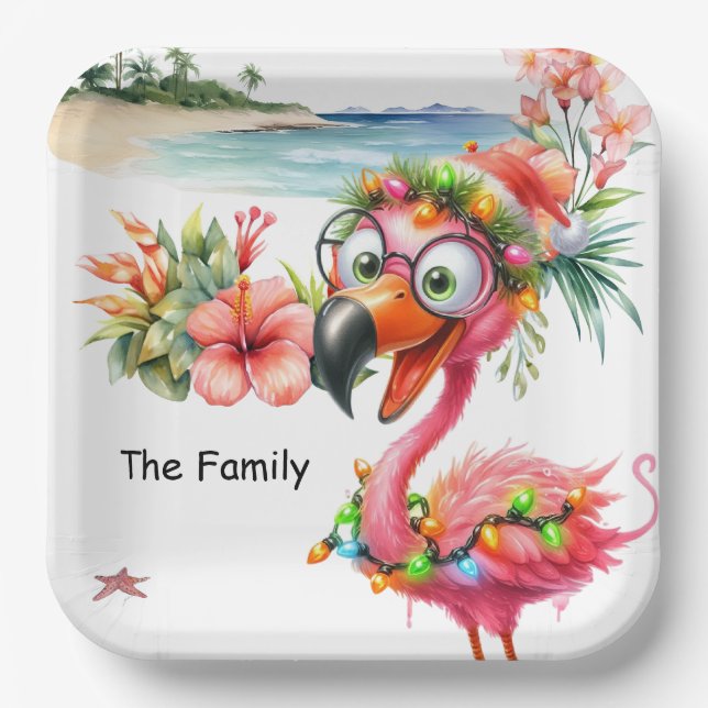 Flamingo Weihnachten im Juli am Strand Pappteller (Vorderseite)
