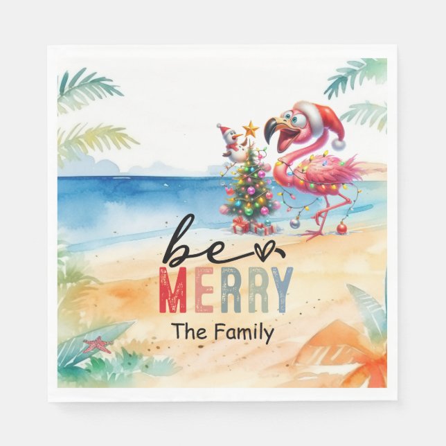 Flamingo Weihnachten im Juli am Strand Serviette (Vorderseite)