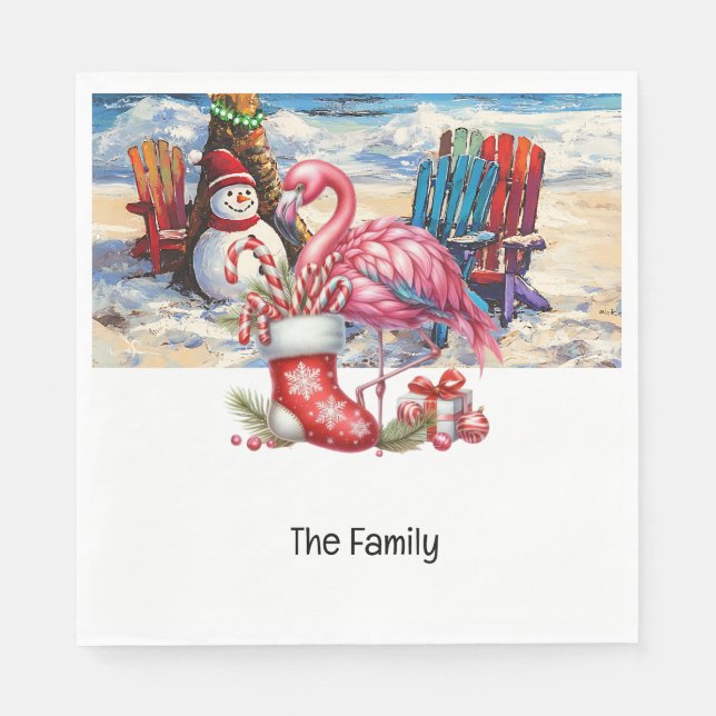 Flamingo Weihnachten im Juli am Strand Serviette (Vorderseite)