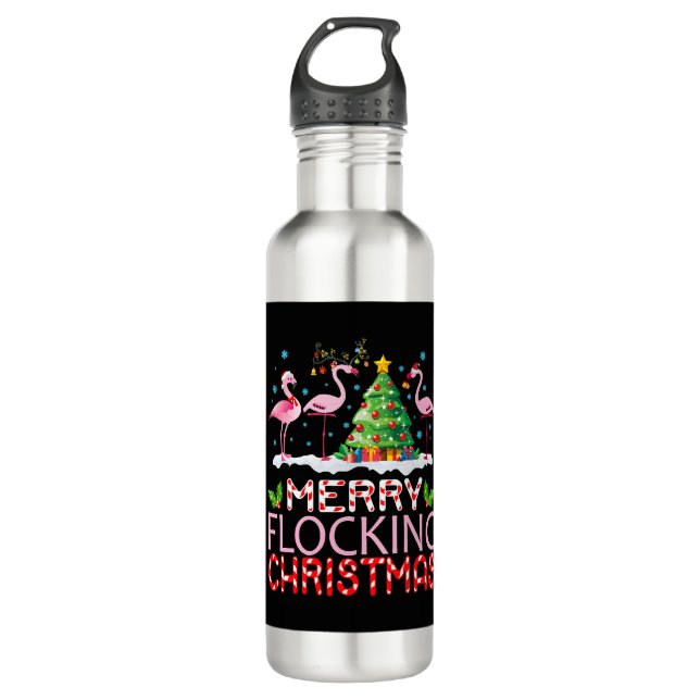 Flamingo Weihnachten tanzt auf dem Schnee Merrick  Edelstahlflasche (Vorderseite)