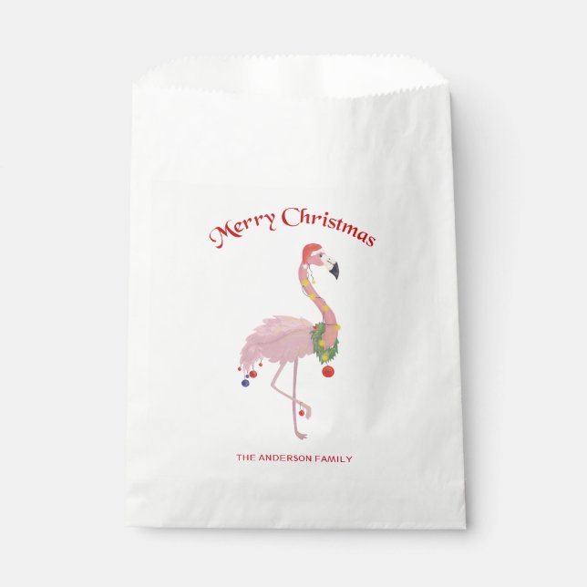 Flamingo, Weihnachtsbälle und Kranz Geschenktütchen (Vorderseite)