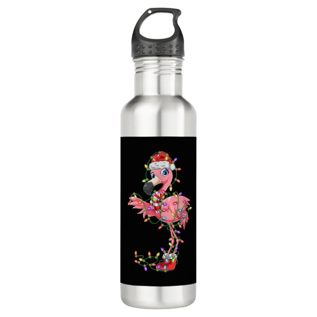 Flamingo Weihnachtsgeschenk Xmas Lights Santa Pink Edelstahlflasche (Vorderseite)