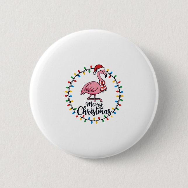 Flamingo Weihnachtslichter Urlaub Button (Vorderseite)