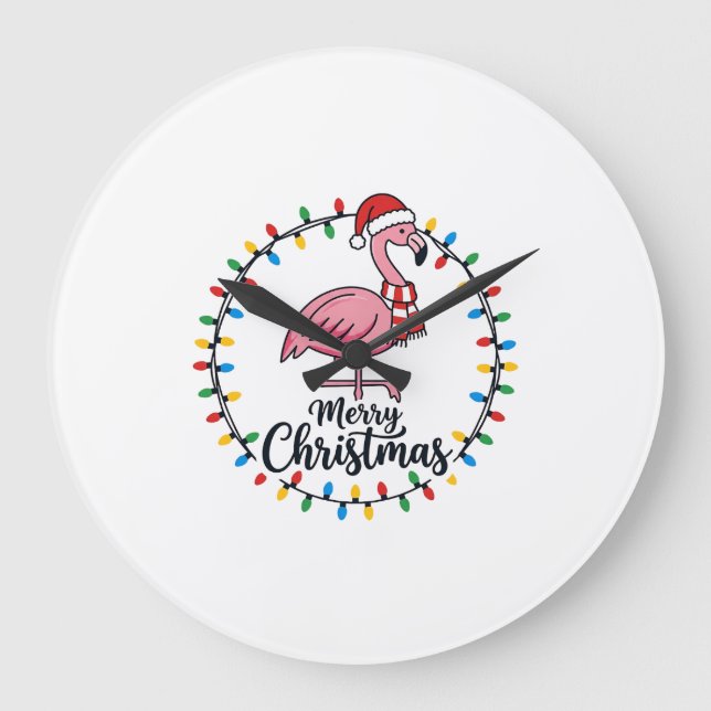 Flamingo Weihnachtslichter Urlaub Große Wanduhr (Vorderseite)