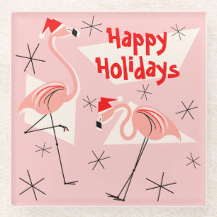 Flamingo Weihnachtsmänner Rosa Frohe Feiertage Unt Glasuntersetzer