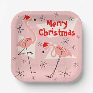 Flamingo Weihnachtsmänner Rosa Frohe Weihnachten q Pappteller