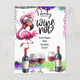 Flamingo-Weinliebhaber-Geburtstagsfeier Ankündigungspostkarte