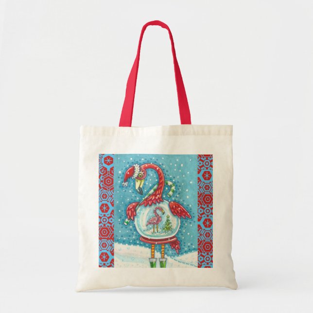 FLAMINGO WHITE CHRISTMAS SNOWGLOBE BUDGET TOTE BAG TRAGETASCHE (Vorne)
