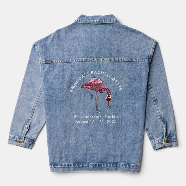 Flamingo Wine Drinker Custom Junggeselinnen-Abschi Jeansjacke (Rückseite)