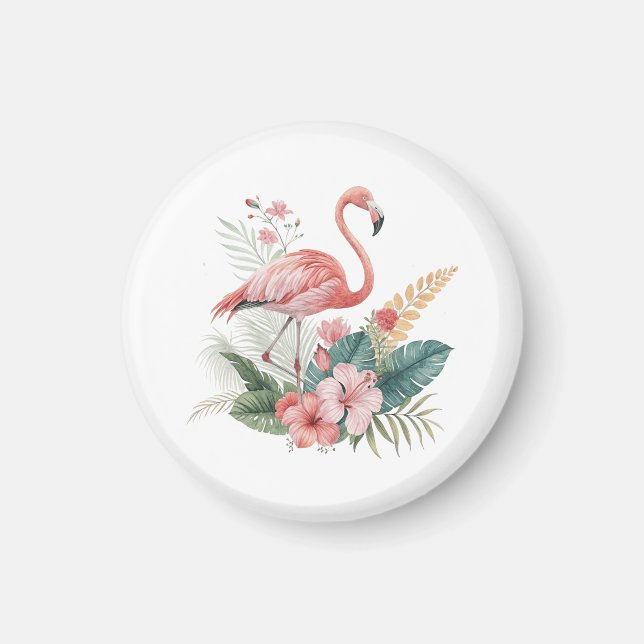 Flamingo With Flowers Magnet (Vorne)