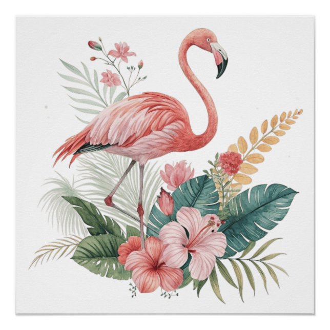 Flamingo With Flowers Poster (Vorderseite)