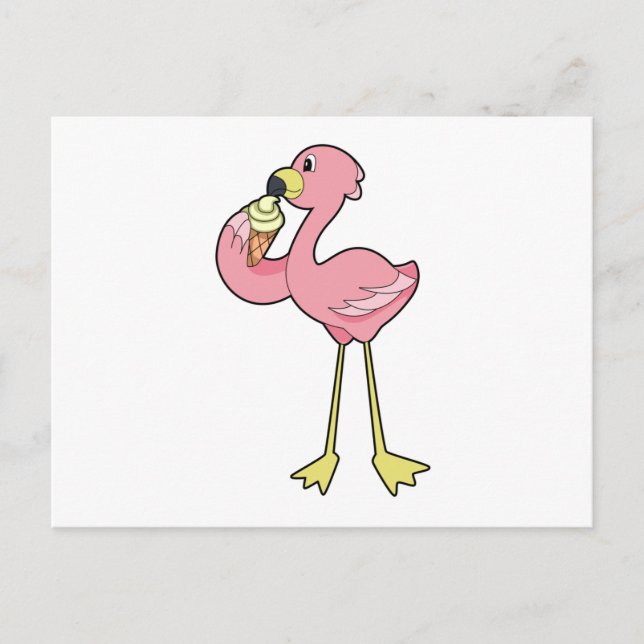 Flamingo with Waffle ice cream Postkarte (Vorderseite)