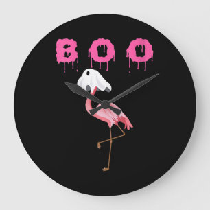 Flamingo Womens Flamingo Boo Ghost Halloween Große Wanduhr