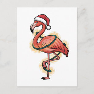 Flamingo wrapped in Christmas Light Pink Bird Einladungspostkarte
