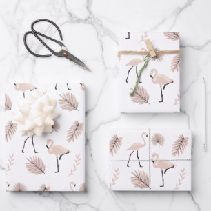 Flamingo Wrapping Paper Flat Sheet Set 3 Geschenkpapier Set