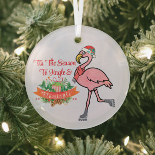 Flamingo Wreath Ornament - Tropisches Weihnachtsfe Aus Glas