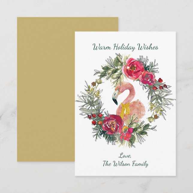 Flamingo Wreath Warm Holiday wünscht benutzerdefin Mitteilungskarte (Vorne/Hinten)