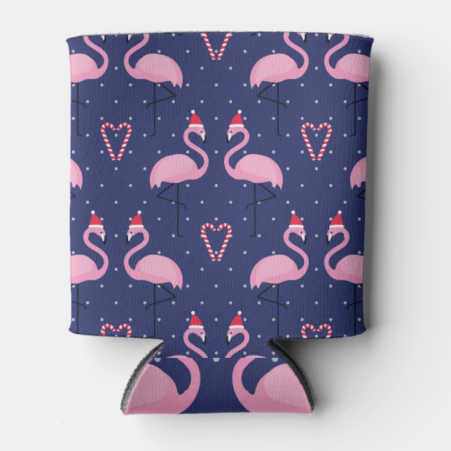 Flamingo Xmas Hat Candy Pattern Dosenkühler (Vorderseite)