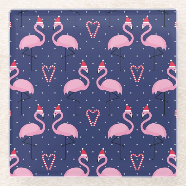 Flamingo Xmas Hat Candy Pattern Glasuntersetzer (Vorderseite)