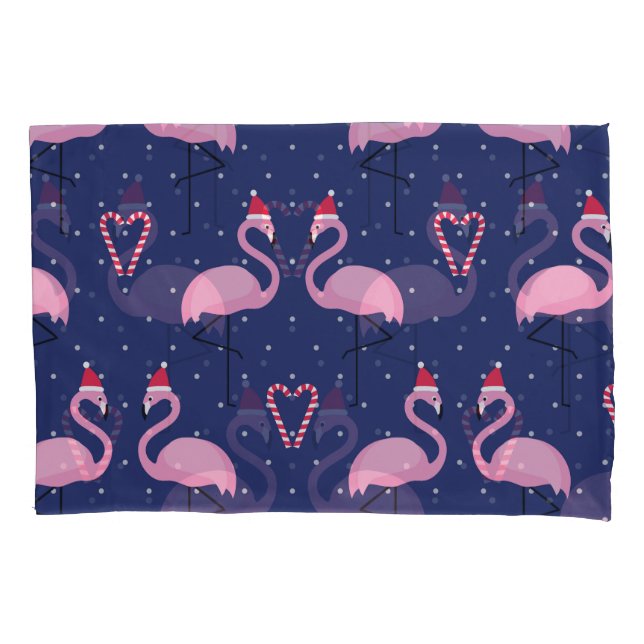 Flamingo Xmas Hat Candy Pattern Kissenbezug (Vorderseite)