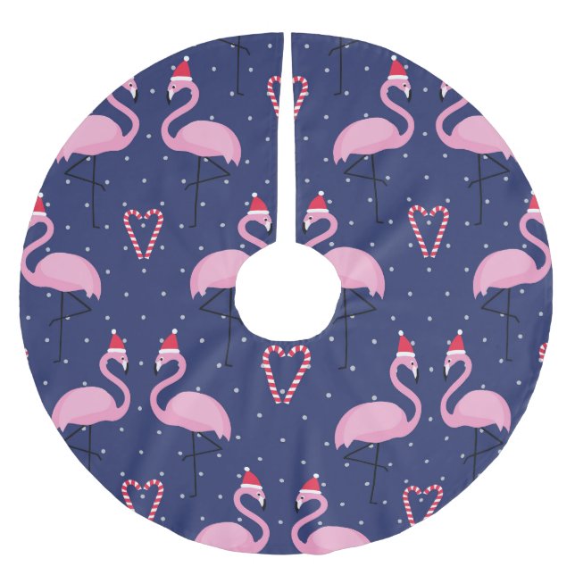 Flamingo Xmas Hat Candy Pattern Polyester Weihnachtsbaumdecke (Vorderseite)