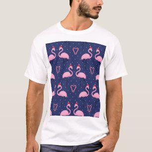 Flamingo Xmas Hat Candy Pattern T-Shirt