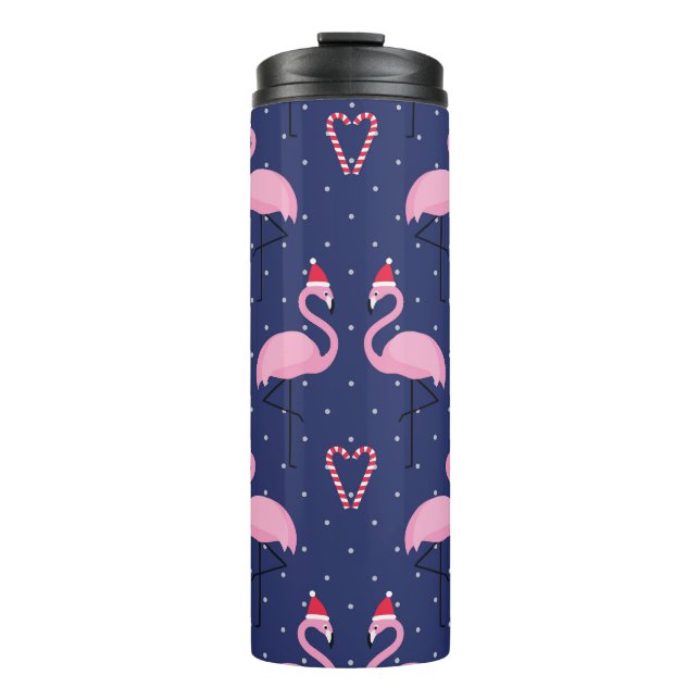 Flamingo Xmas Hat Candy Pattern Thermosbecher (Vorderseite)