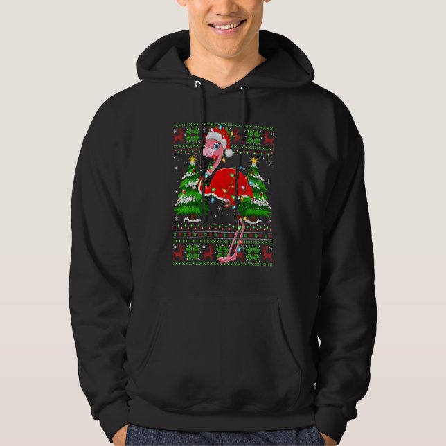 Flamingo  Xmas Lights Ugly Santa Flamingo Christma Hoodie (Vorderseite)