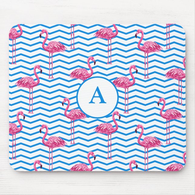 Flamingo Zickzack Pattern Monogram Mousepad (Vorne)