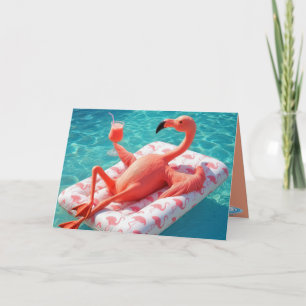 Flamingo zum Geburtstag Entspannen auf einer Poolm Karte
