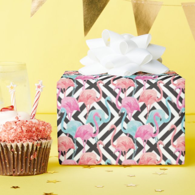 Flamingoes on Bold Design Pattern Geschenkpapier (Geburtstagsparty)