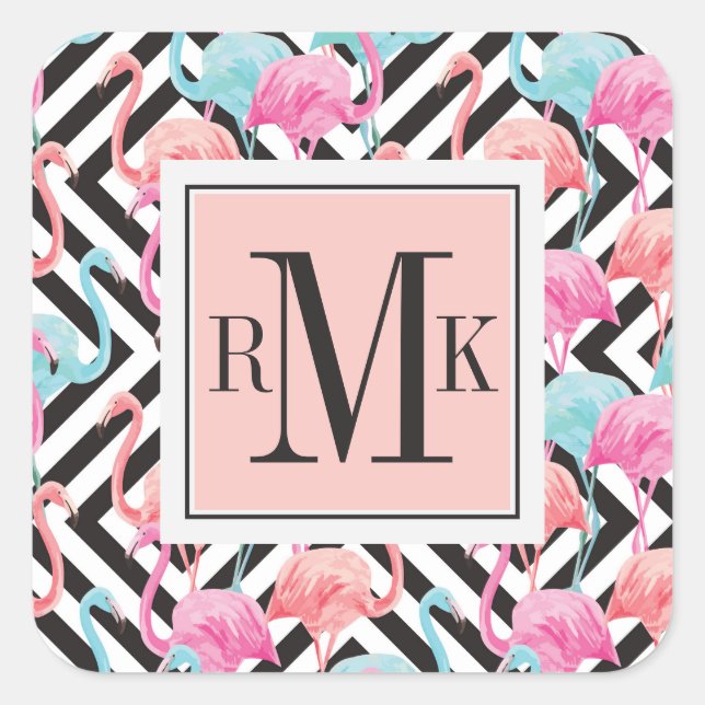 Flamingoes on Bold Design Pattern Quadratischer Aufkleber (Vorderseite)