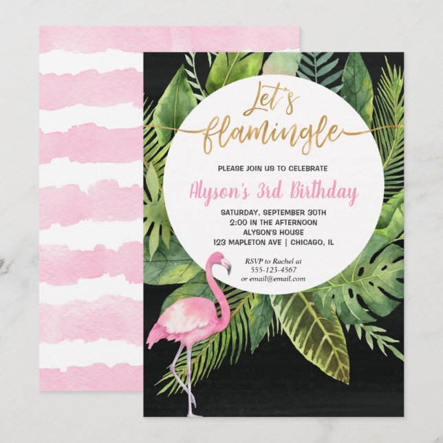 Flamingogeburtstagseinladungen, ließen uns einladung (Vorne/Hinten)